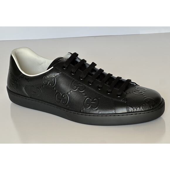 Gucci Men’s GG Embossed Leather Black Sneakers 15.5 US (15 Gucci) 625787 IT NIB - Picture 3 of 16